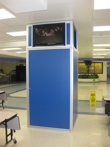 mueble de melamina forrado en angulo con base para pantalla 